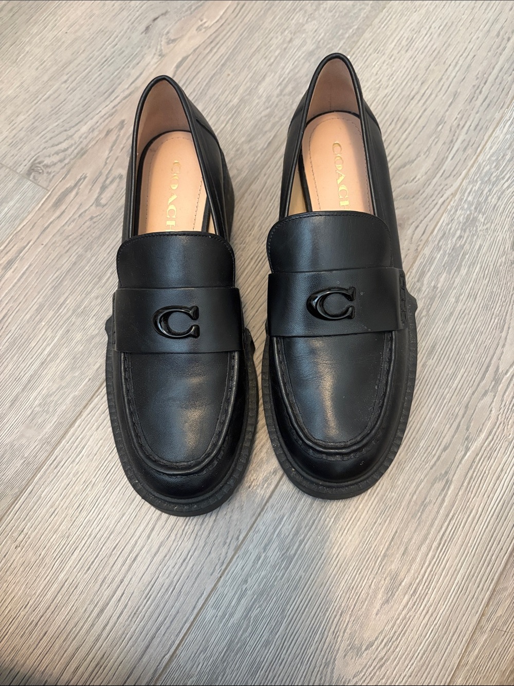 COACH Black Leather Penny Loafers Shoes Leah Slip-On Women’s Size 8
